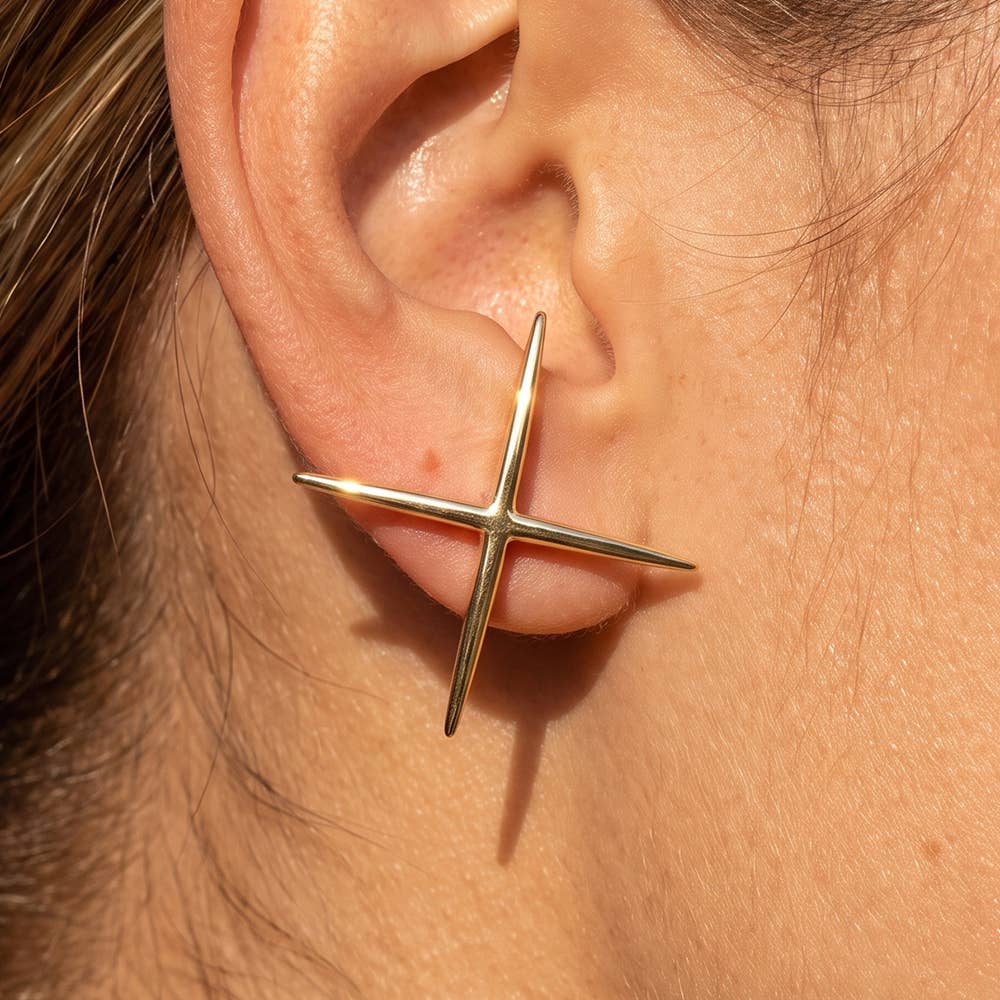 Slim Pointed Cross Stud Earrings: G