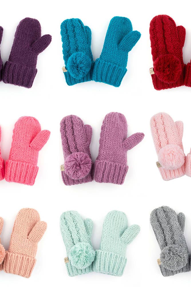 C.C Kids Pom Kids Glove With Fuzzy Lining: Ivory