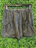 Washed Shorts with Stretch-band Waistline, Front Pockets & Frayed Hemline.