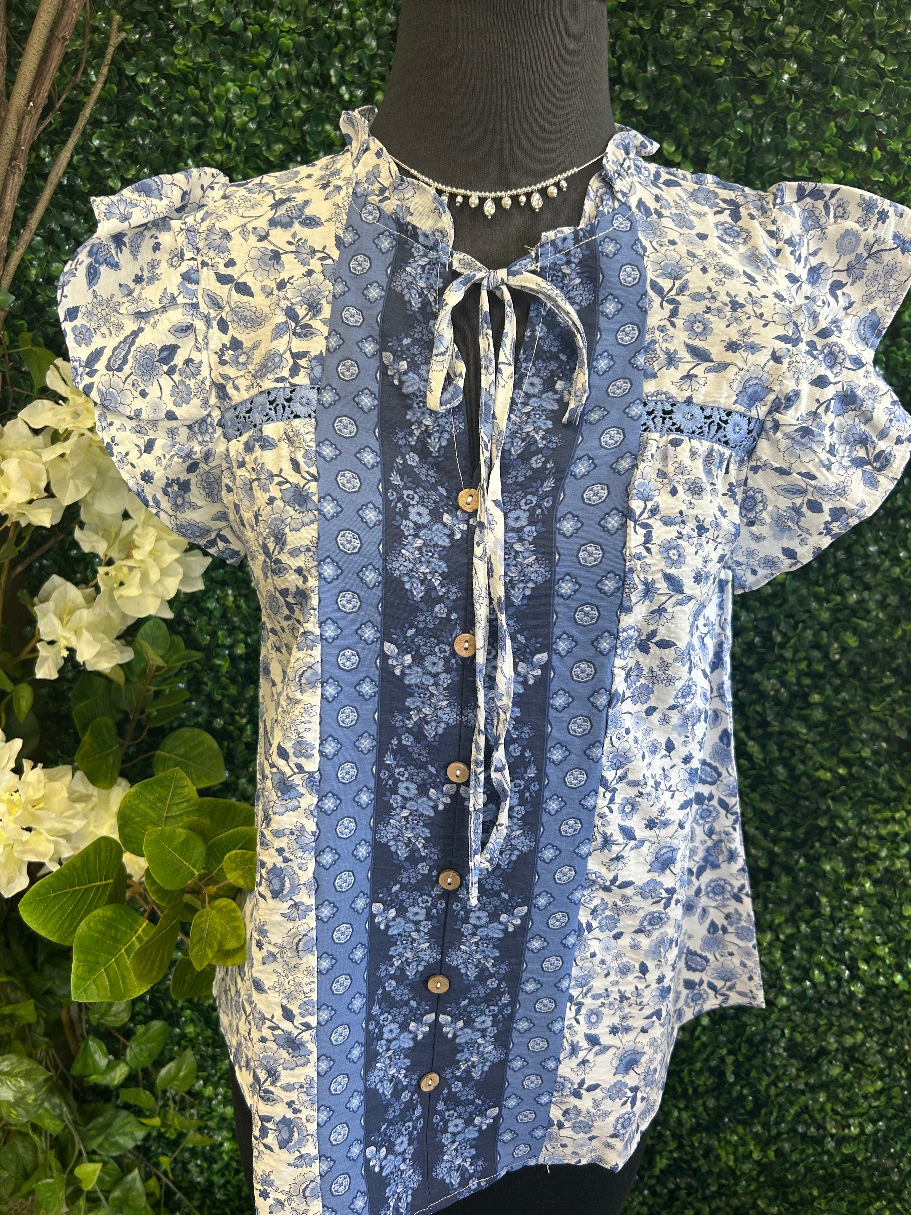 Floral Tie Neck Blouse