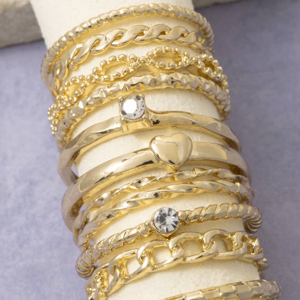 Crystal Heart And Cluster Stacking Ring Set: RHCRY