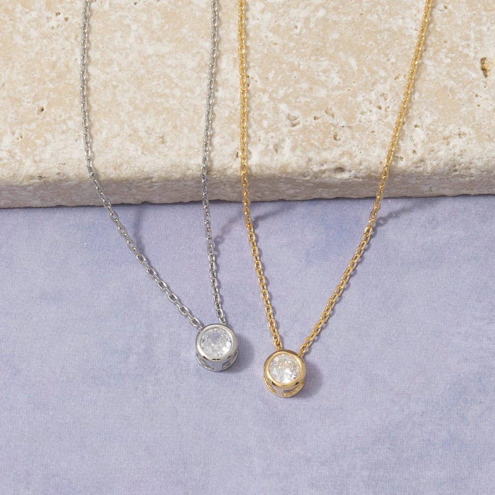 Round Cz Bezel Pendant Necklace: S