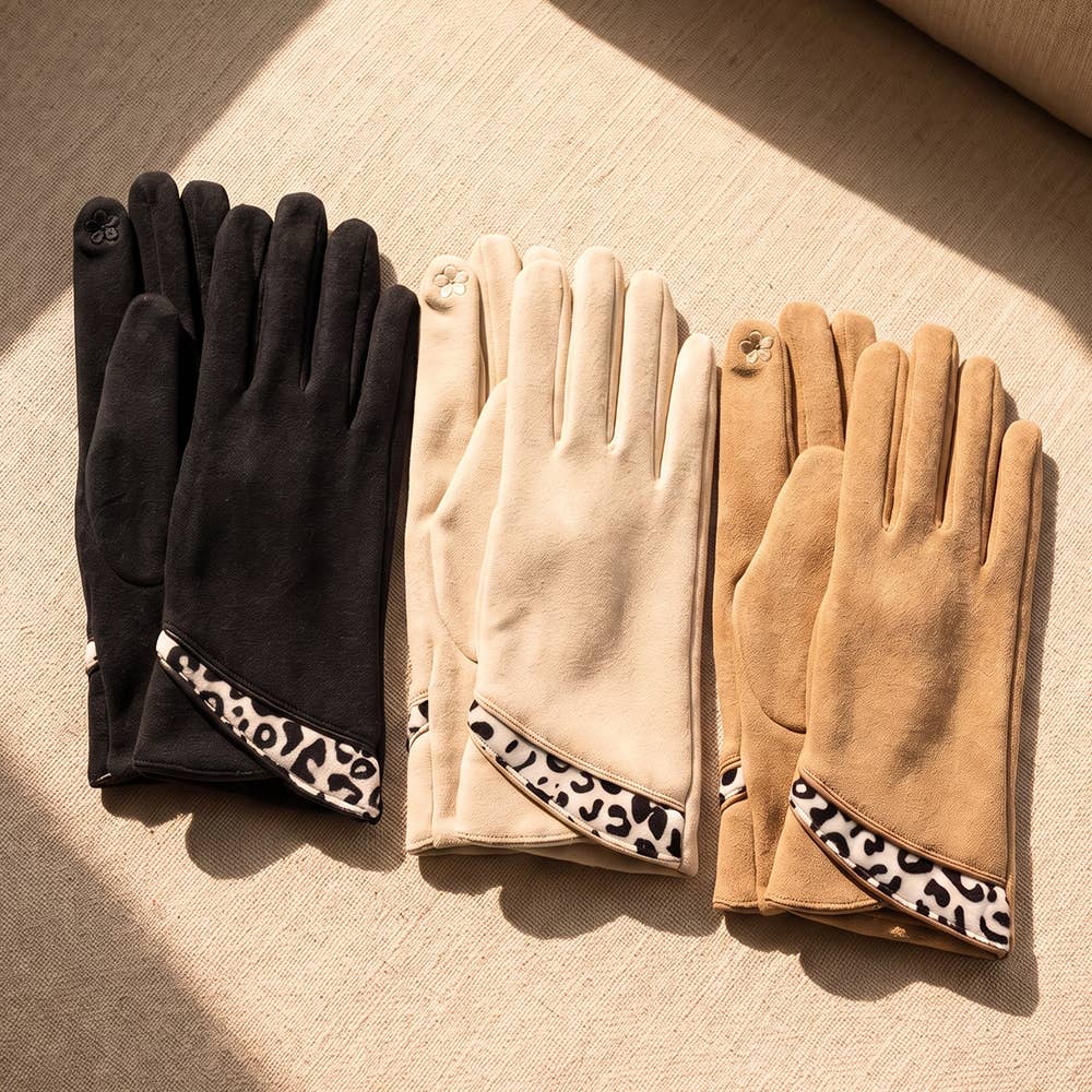 Leopard Trim Cuff Touchscreen Gloves: TP