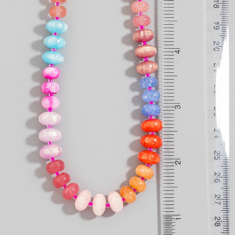 Mixed Glass And Resin Disc Beaded Necklace: GM