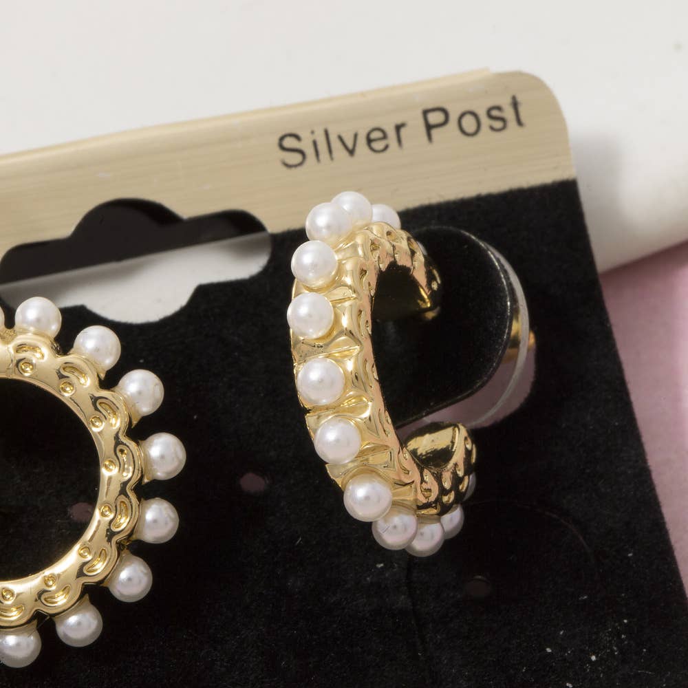 Gold Dipped Pearl Accent Huggie Hoop Earrings: G