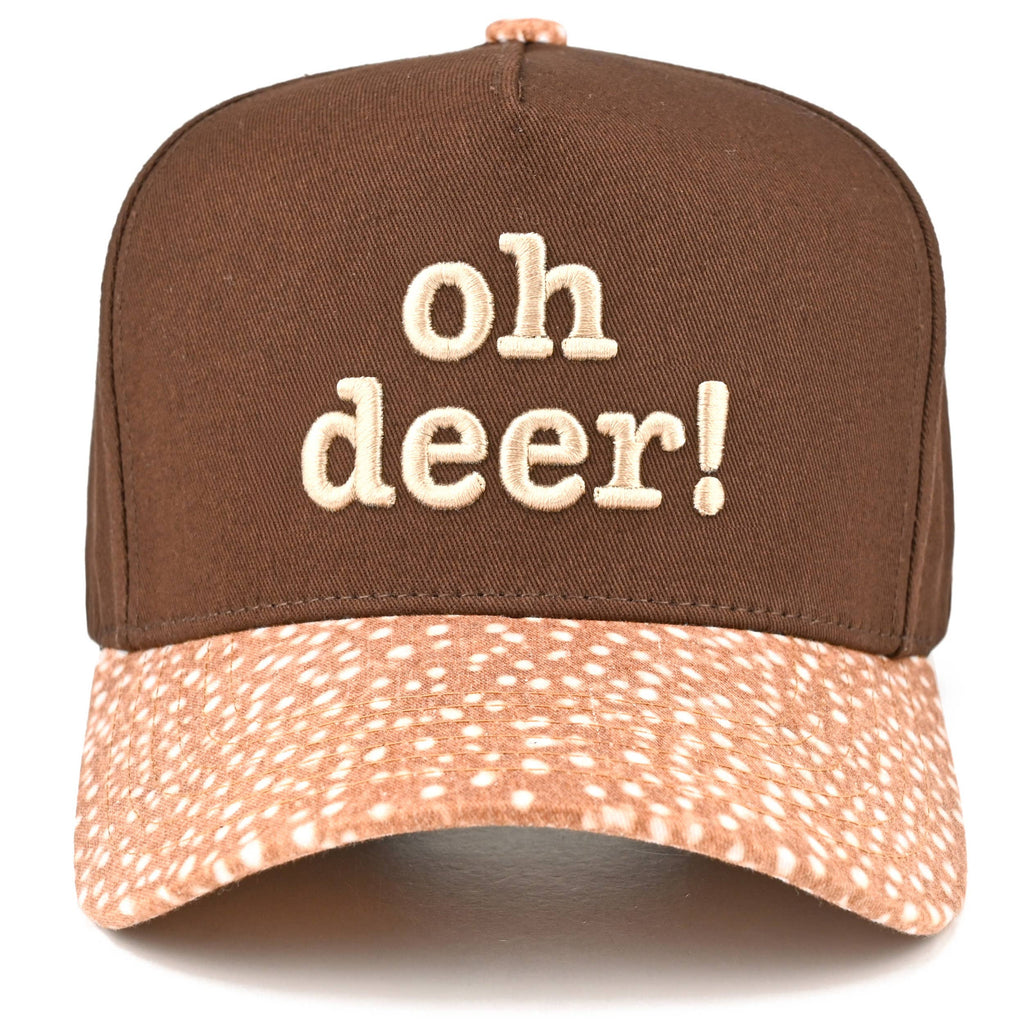 C.C OH DEER Letter Embroidered Two Tone Trucker Hat: Brown