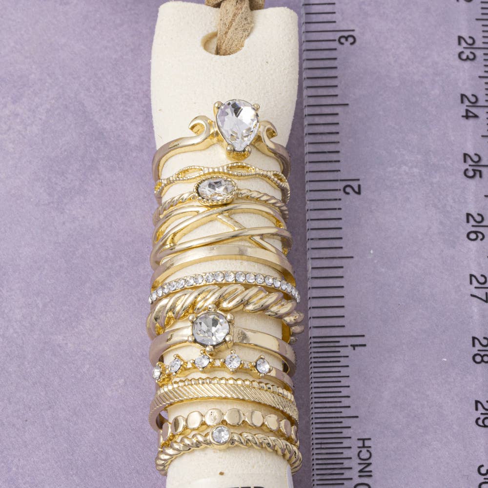 Teardrop Crystal Stackable Ring Set: GDCRY