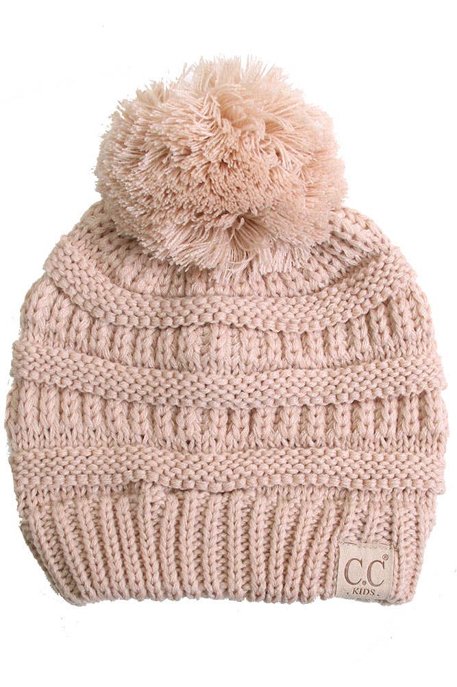 C.C Kids Solid Knit Pom Beanie: Denim