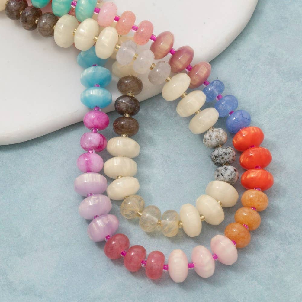 Mixed Glass And Resin Disc Beaded Necklace: GM