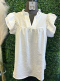 Ruffle Sleeve Notch Neck Top