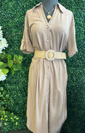 Plus Collared Button Down Belted Midi Dress