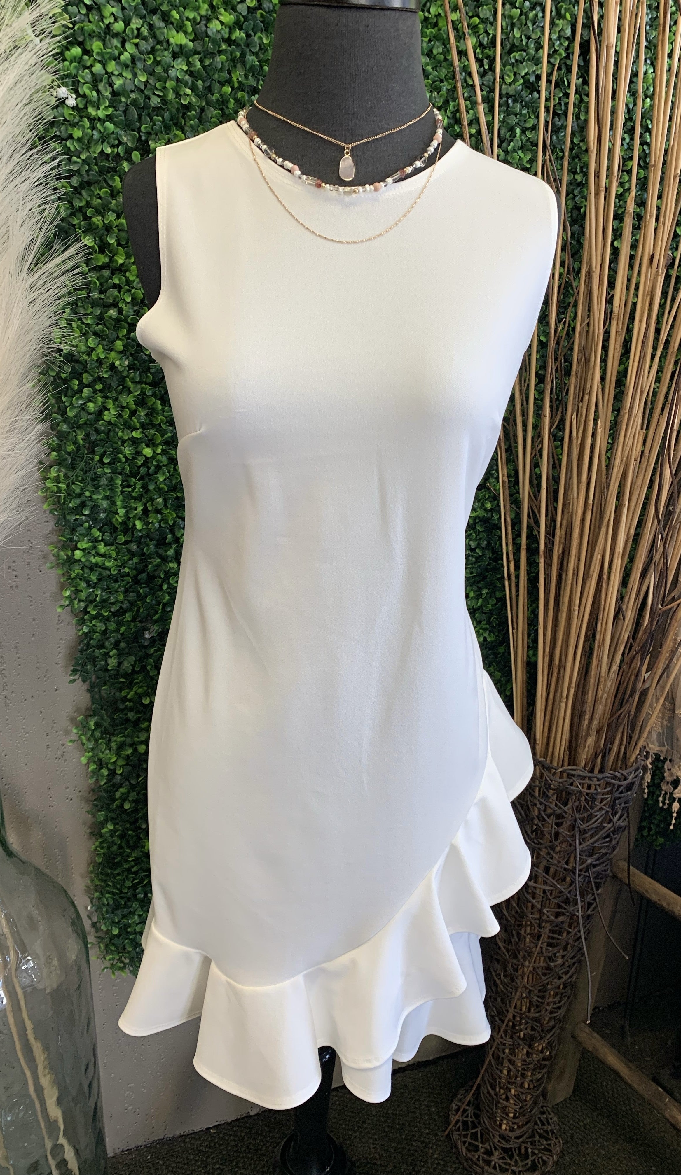 Sleeveless Asymmetrical Ruffle Hem w/ Back Zipper