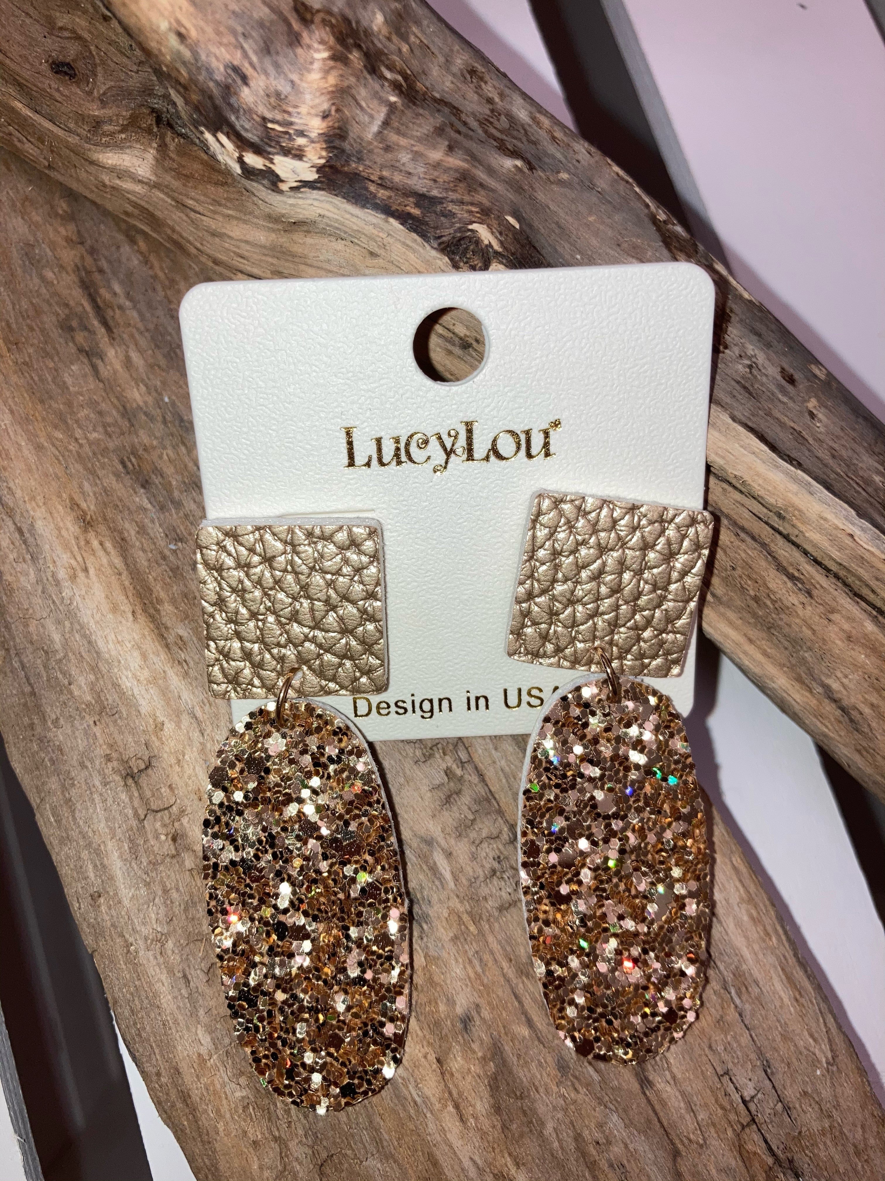 Gold leather/glitter earrings
