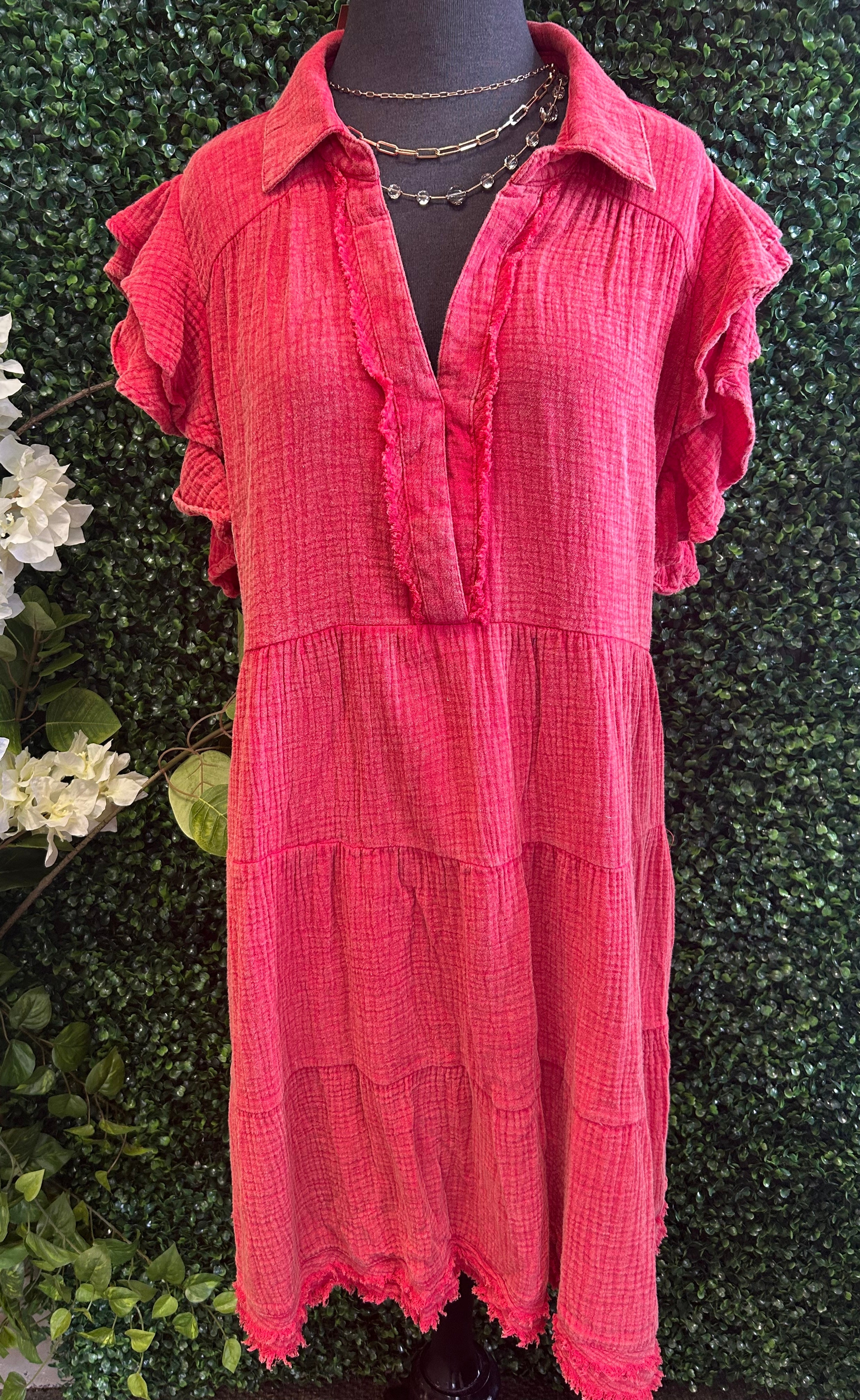 Mineral Washed Collared Dress