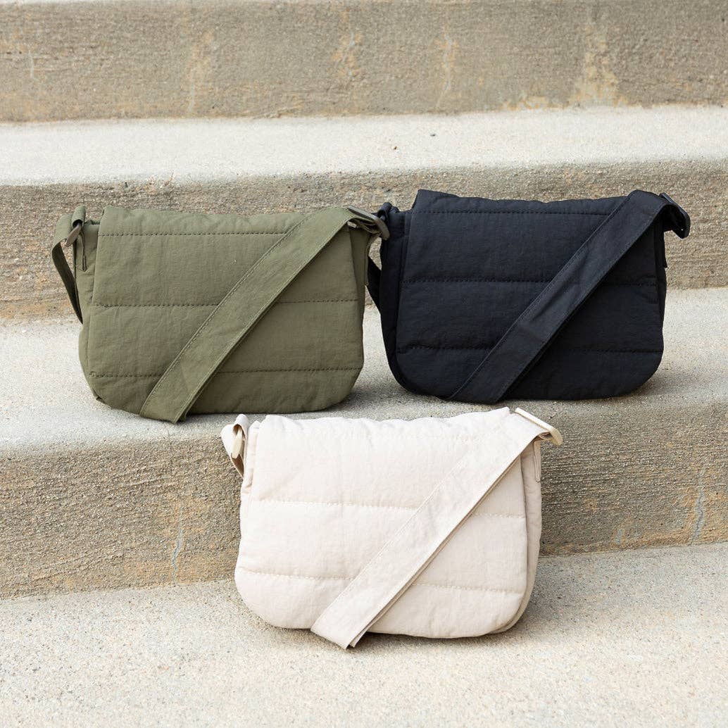 Afton Quilted Foldover Crossbody: Black