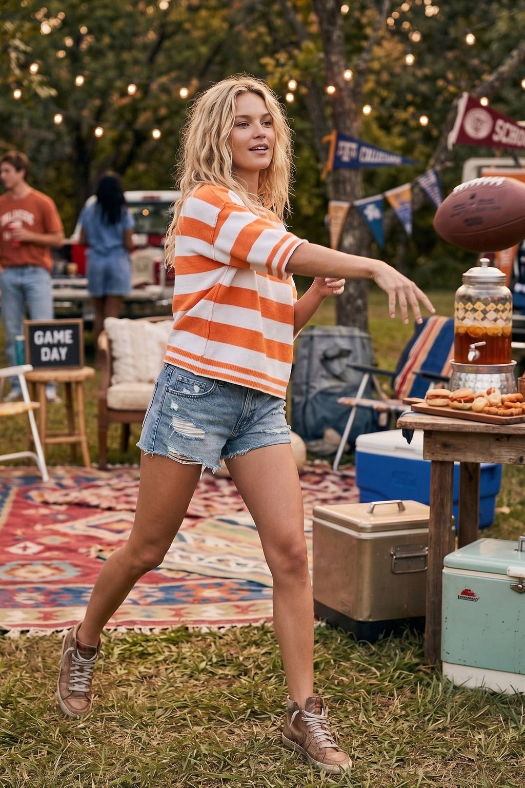 Gameday Stripe Knit Oversized Top: ORANGE/WHITE / L