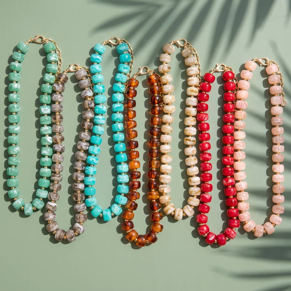 Marbled Chunky Rondelle Bead Statement Necklace: BR