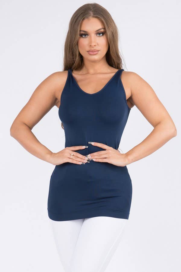 Reversible V or U Neckline Seamless Tank: Navy / OS