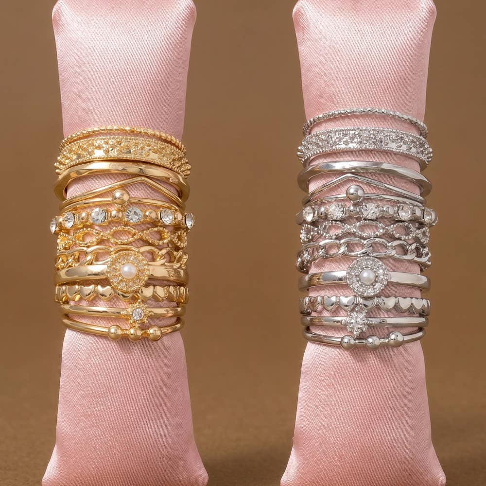 Crystal Heart And Cluster Stacking Ring Set: RHCRY