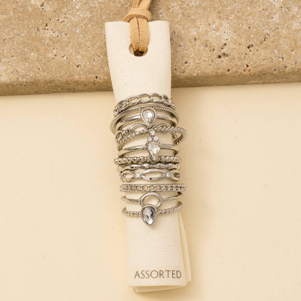 Twelve Piece Assorted Teardrop Ring Set: GDCRY