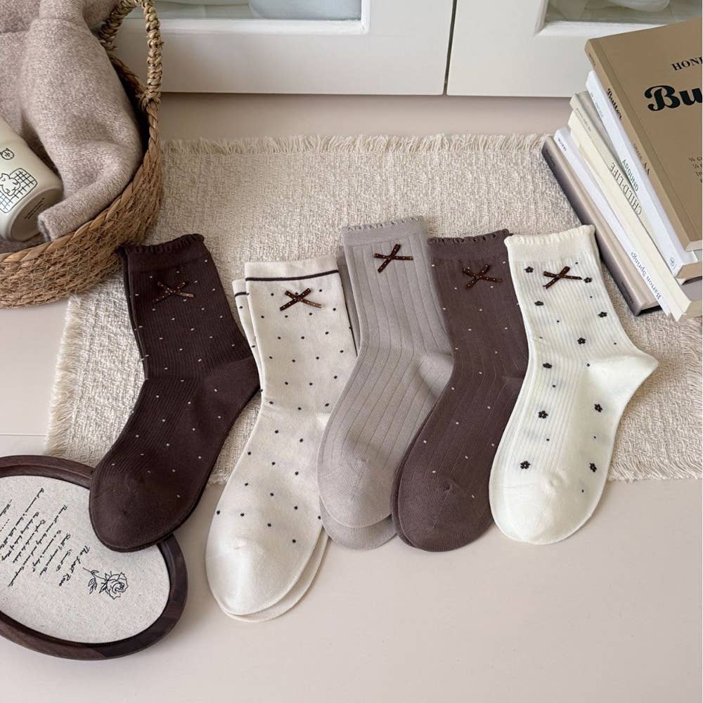 5‑Pack Bow Polka Dot Crew Socks