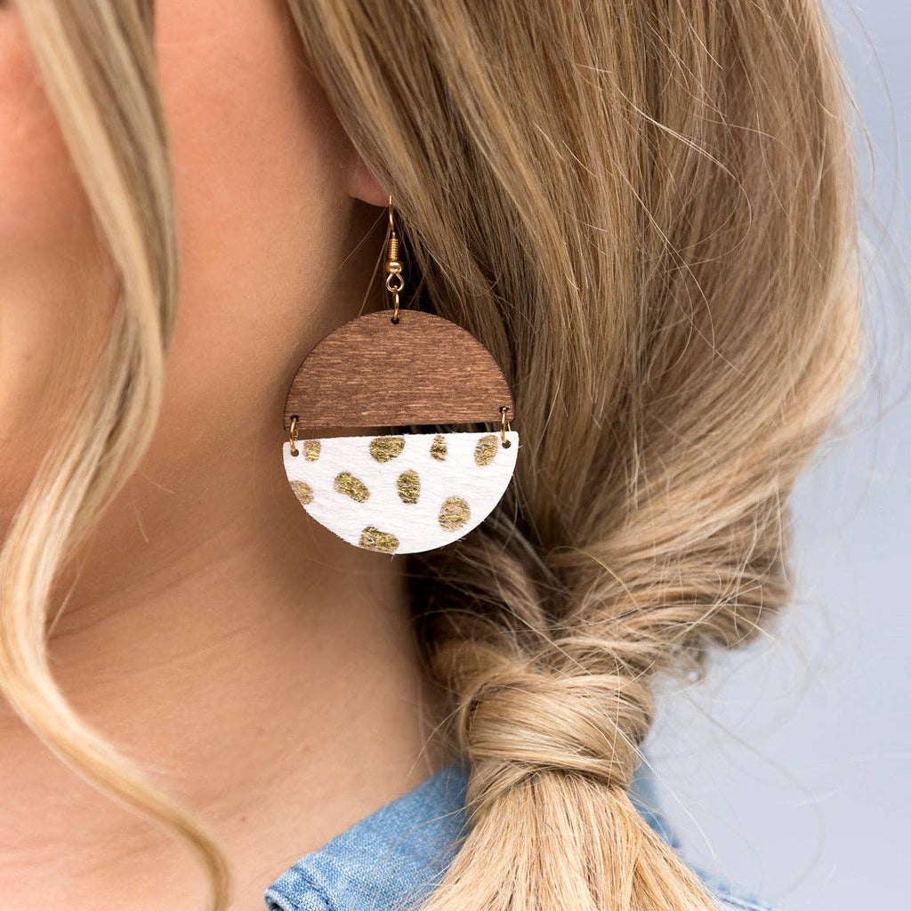 Everyday Leather & Wood Earrings: Cheetah
