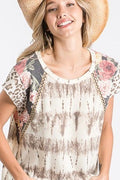 mocha tie dye flower/leopard print top