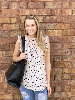 Cream/Black Dot Print Sleeveless Top