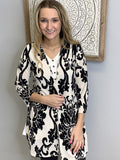 Black Damask Print Kimono