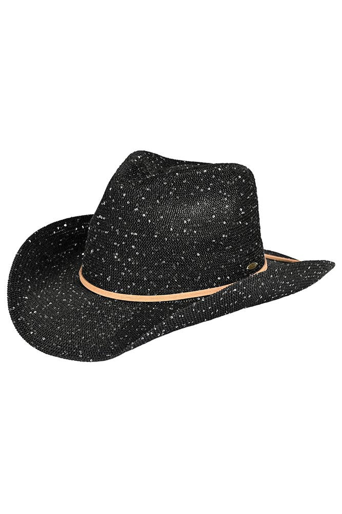 C.C Sequin Cowboy Hat: Beige