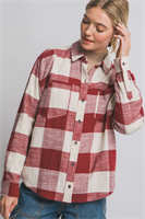 Burgundy Long Sleeve Flannel Shirt