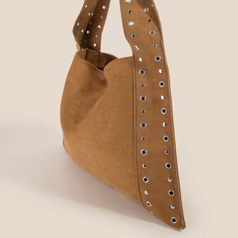 Grommet Strap Suede Shoulder Bag: SLBR