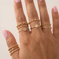 Rope Twist And Crystal Link Stacking Ring Set: GDCRY