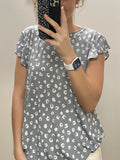 Gray Spotted Flutter Sleeve Top