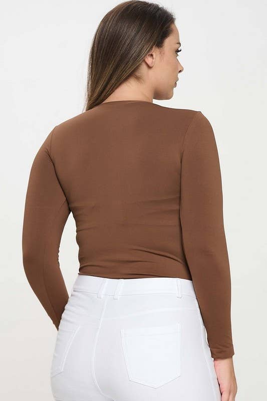 Women's Seamless Round Neck Long Sleeve Top: Black / Plus