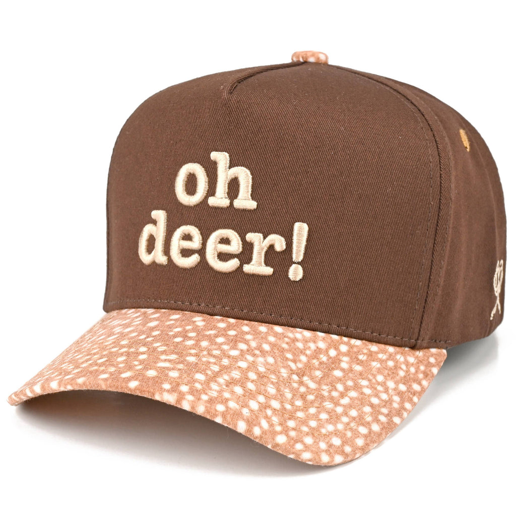 C.C OH DEER Letter Embroidered Two Tone Trucker Hat: Brown