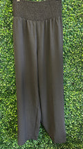 Black Shirred High Waist Plus Size Wide Leg Pants