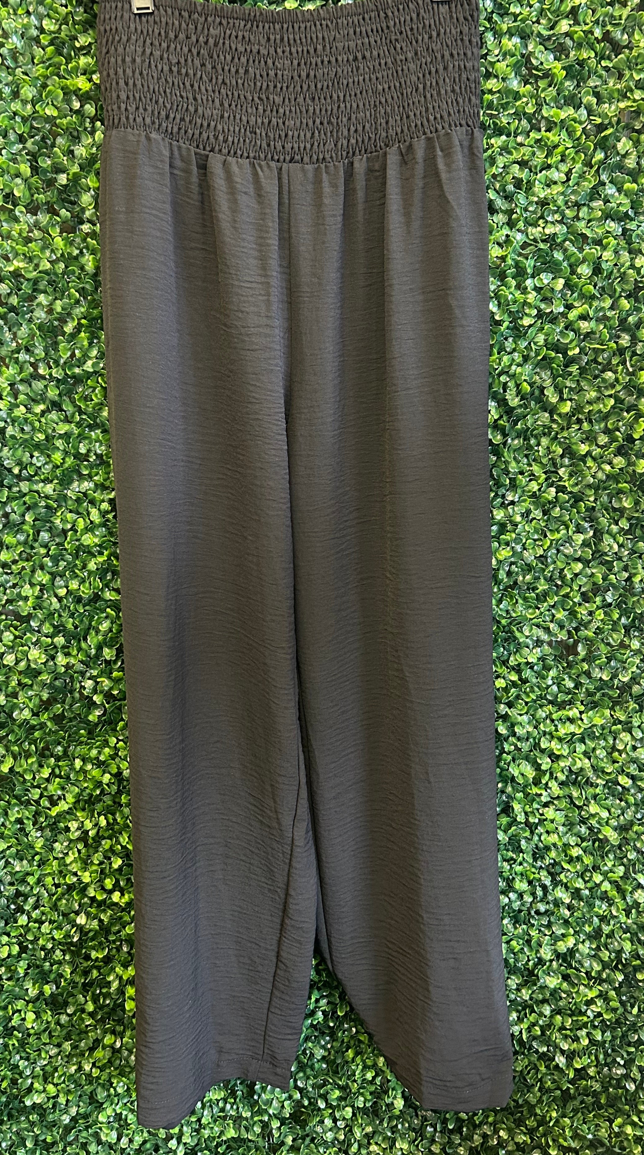 Black Shirred High Waist Plus Size Wide Leg Pants
