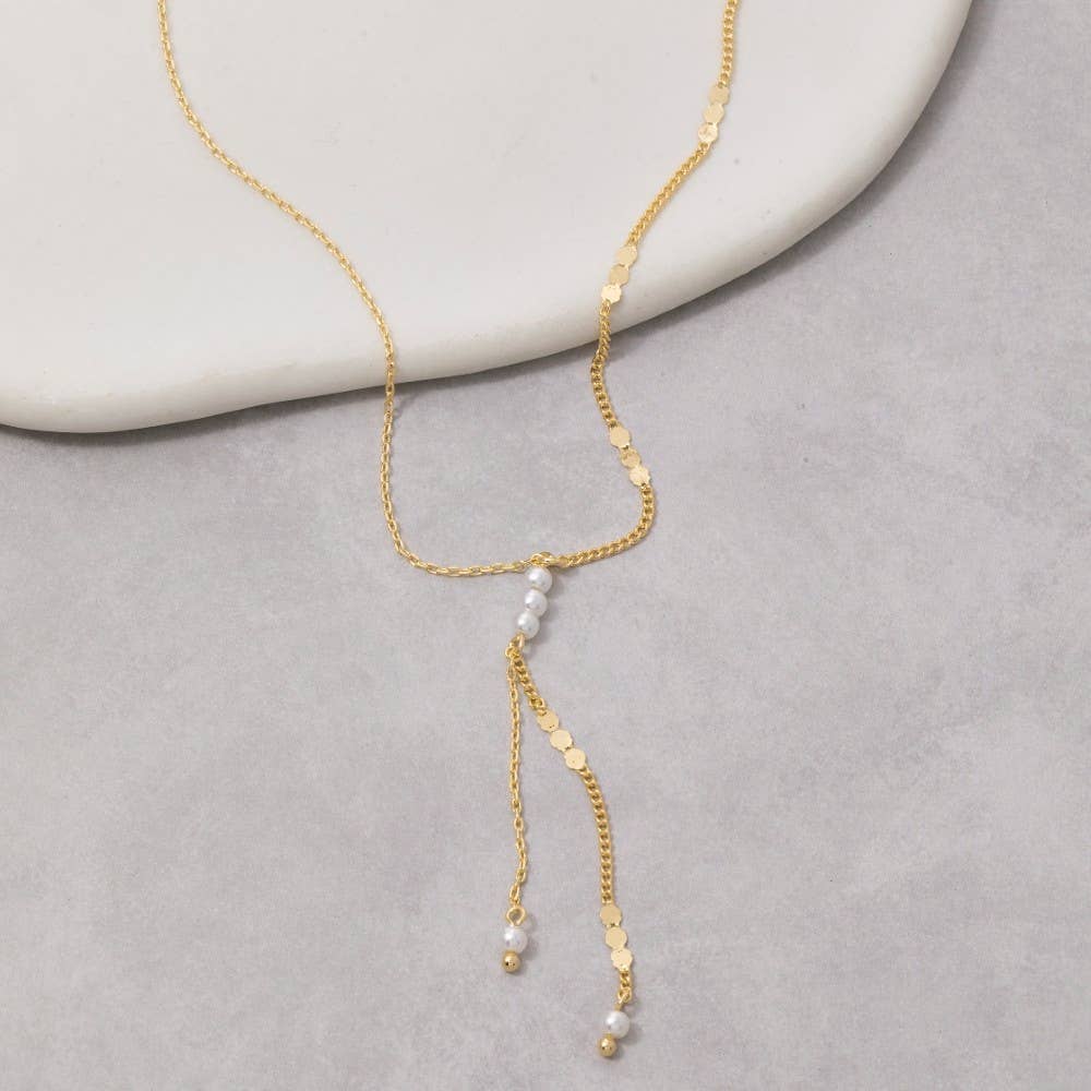 Dual Chain Pearl Lariat Y-Necklace: GDCRM