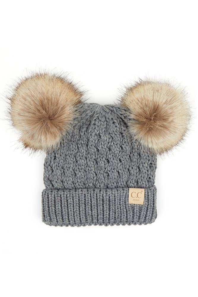 CC Kids Double Pom Pom All Over Cable Beanie: Ivory