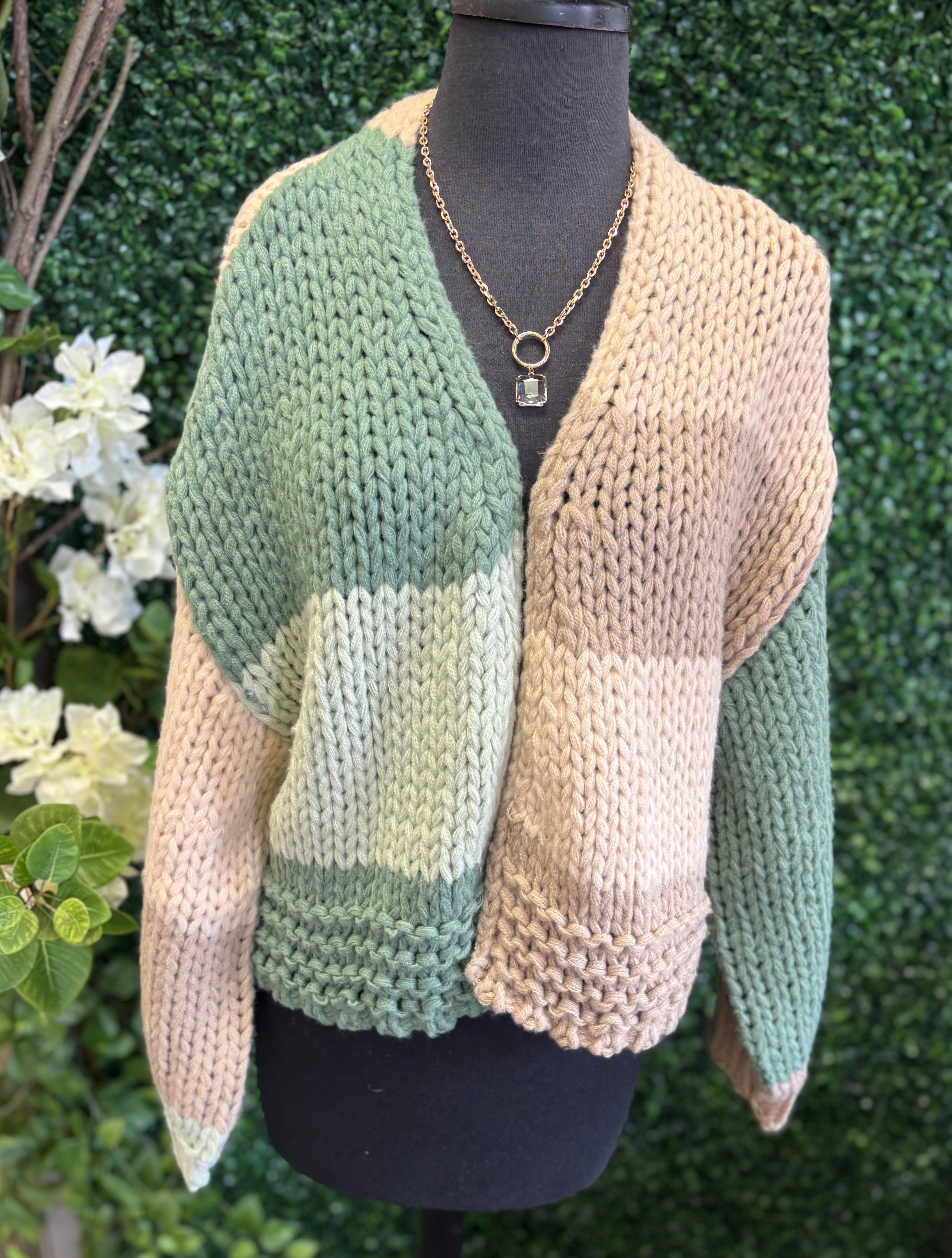 Chunky Colorblock Knit Cardi