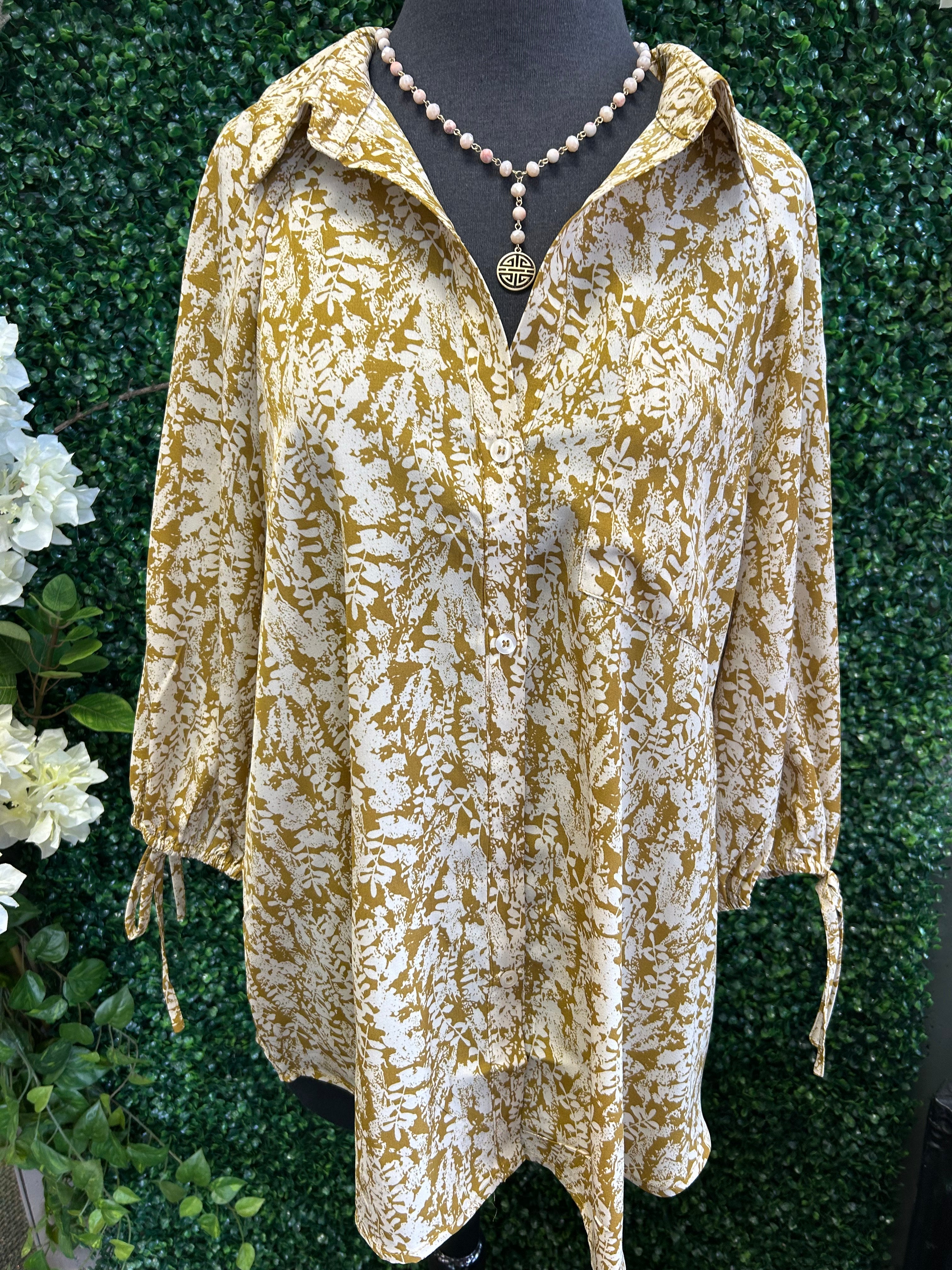 Patterned Button Down Satin Top