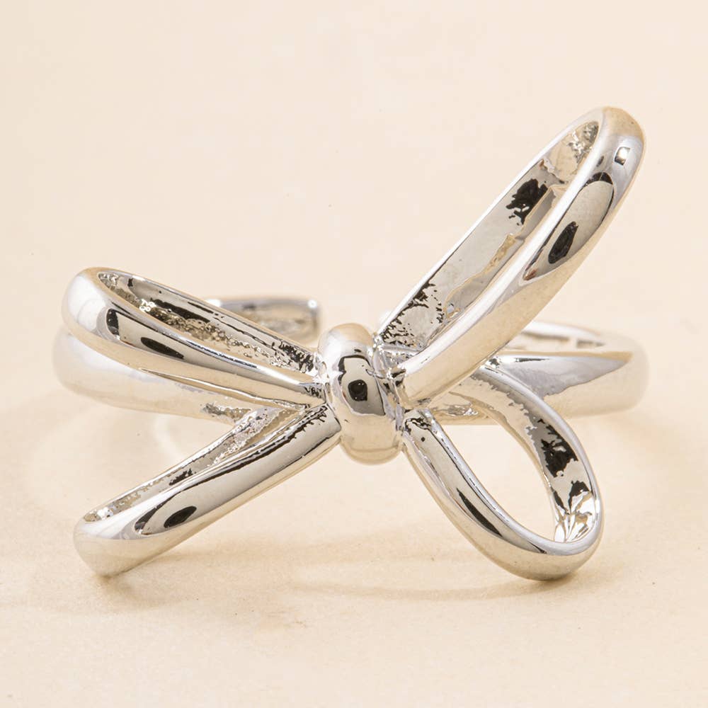 Polished Bow Open Adjustable Ring: G