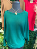 Ribbed batwing long sleeve boat neck sweater