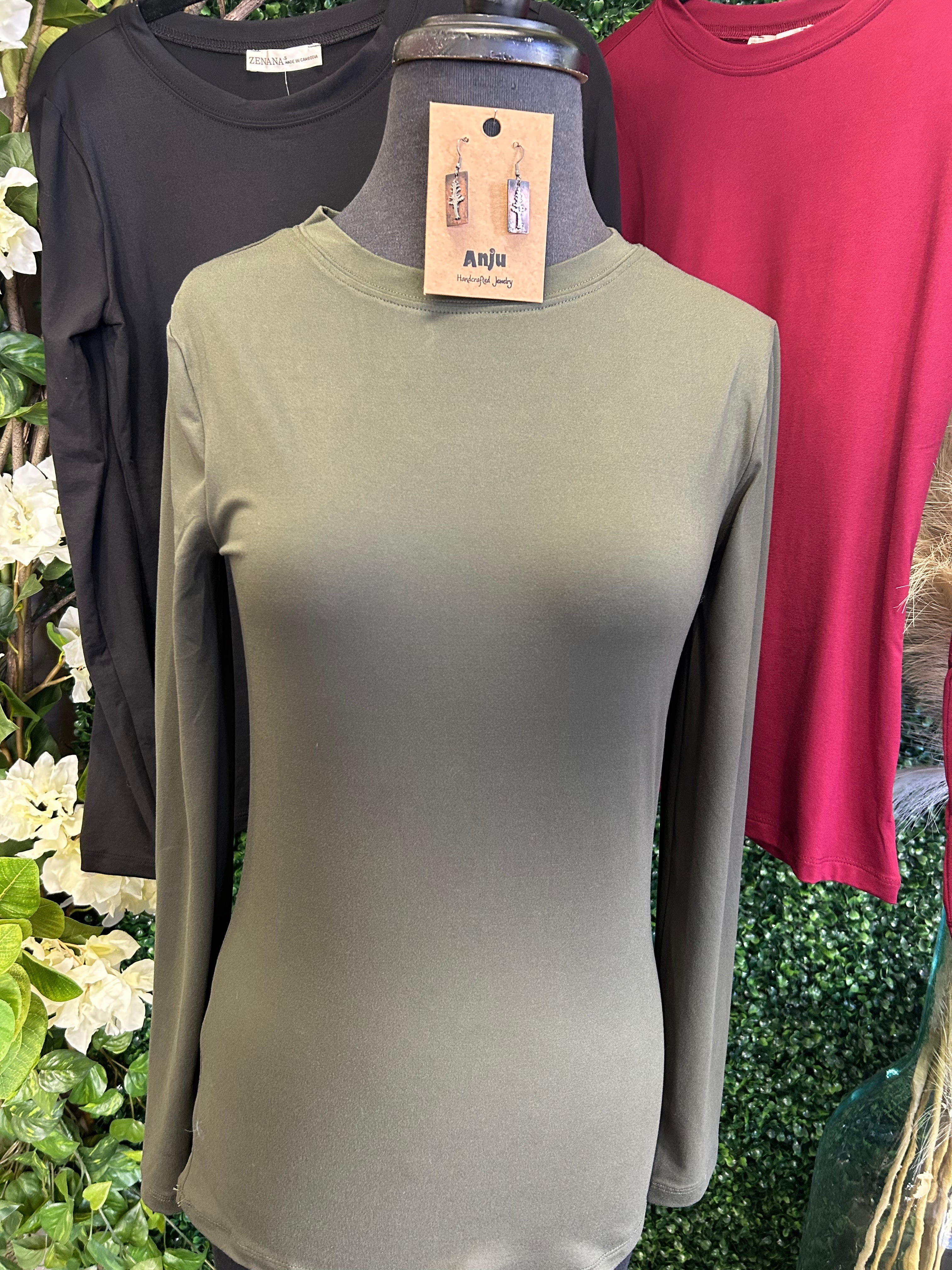 Brushed microfiber long sleeve round neck tee