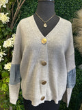 Knit Jacket with Denim Pockets