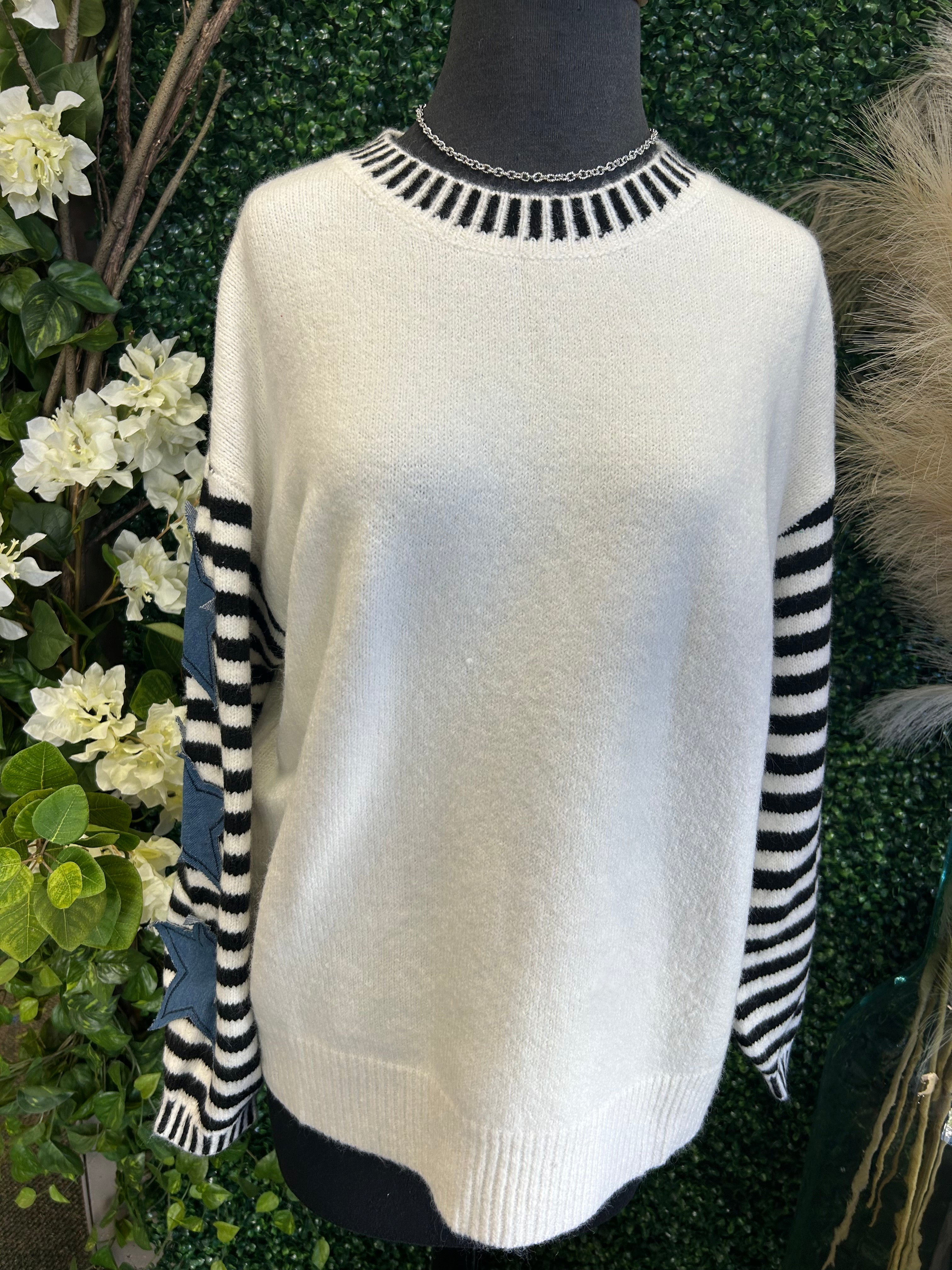 Knit Sweater With Striped&Star Sleeves