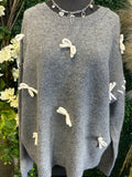 Loose Fit Crew-neck Sweater Bow Accents