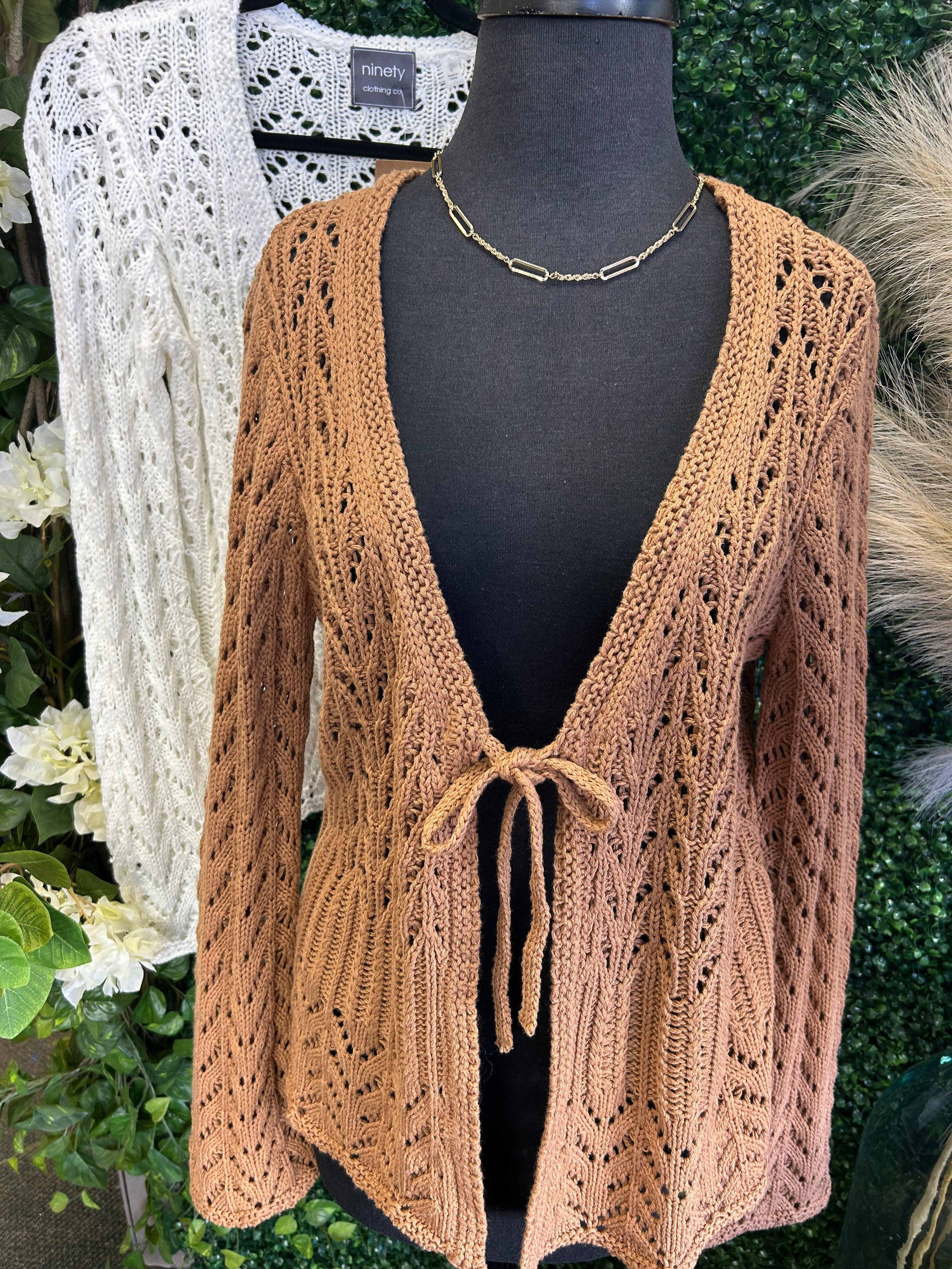 Tie Front Crochet Sweater