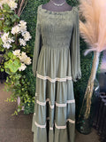 Smocked Laced Tiered Maxi